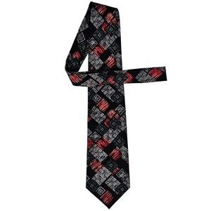 Oscar de la Renta Studio Tie Necktie Black Red‎ Gray Geometric Pattern